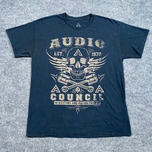 Audio Council Mens Black‎ Skull Pistons Racing Crew Graphic T-Shirt Large
